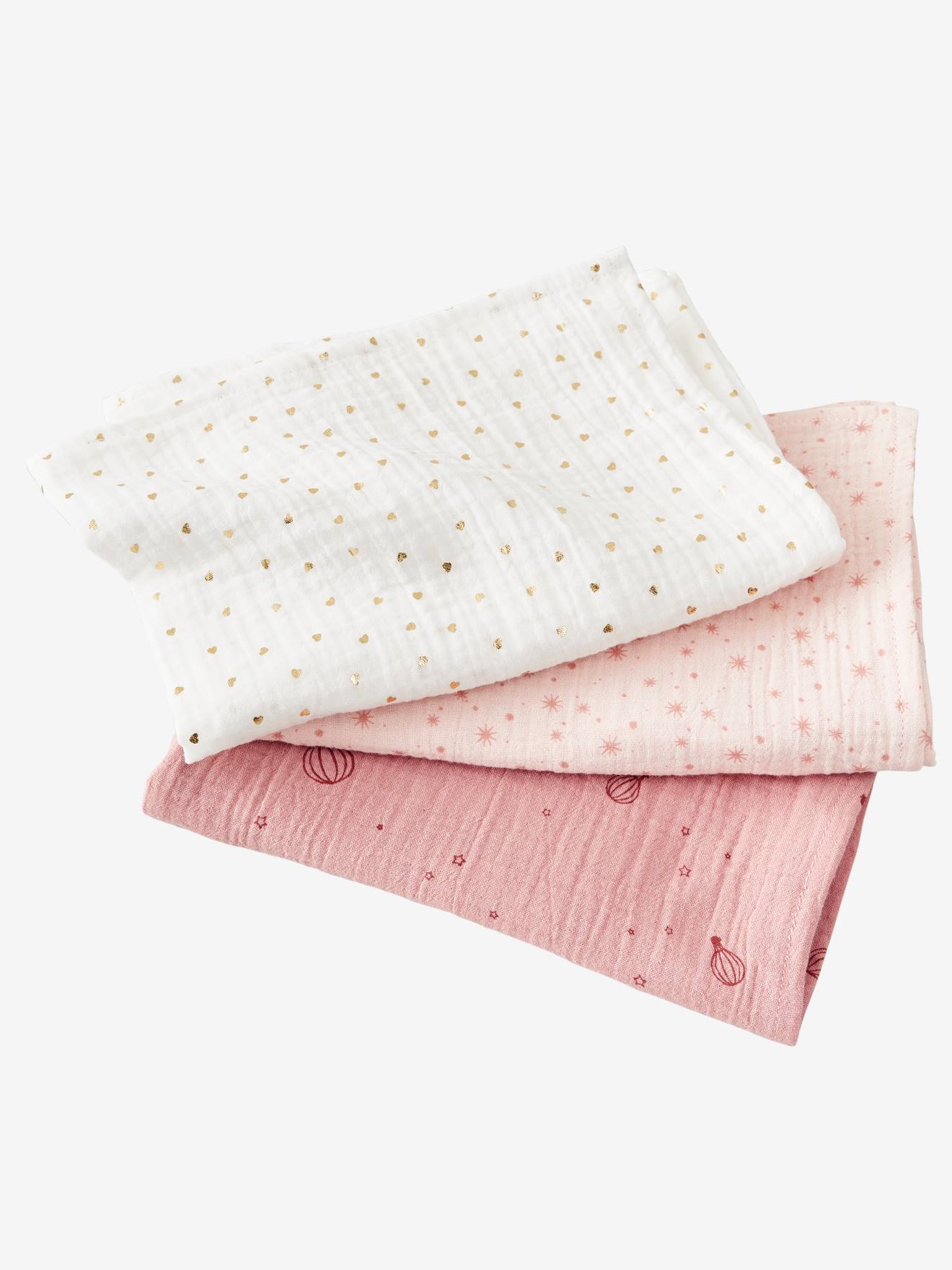 Lot de 3 langes personnalisables en gaze de coton nude imprimé