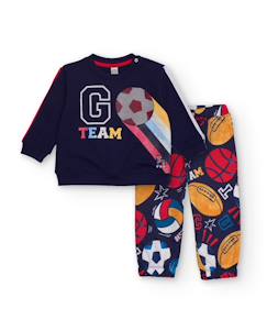 Survêtement Garçon YMCMB – Sweat à Capuche + Pantalon Jogging – Coton – Bleu Marine Logo Rouge/jaune – 8 à 16 Ans