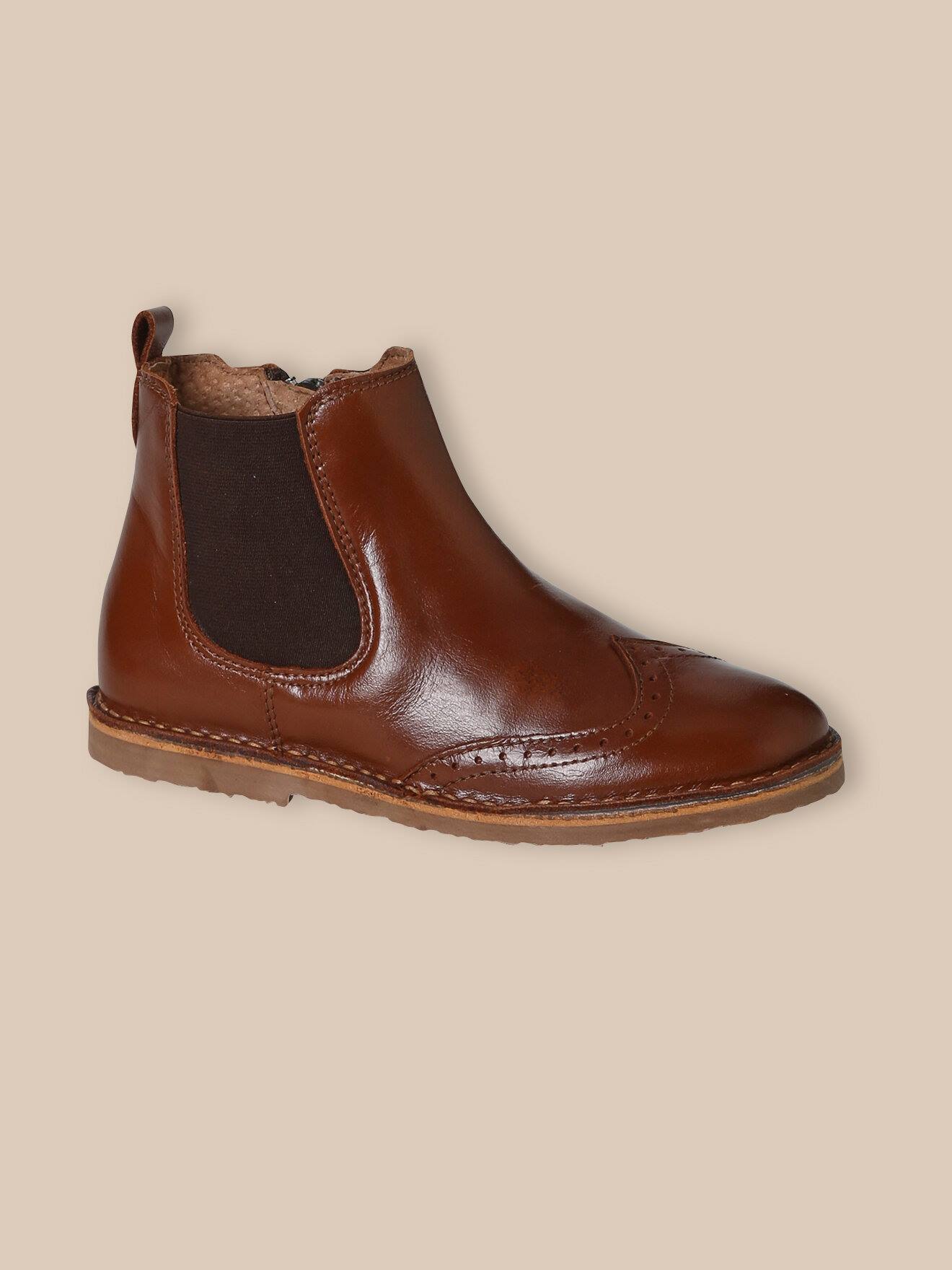 Boots Bout Fleuri En Cuir Cognac