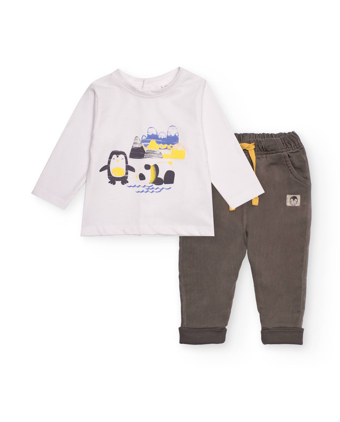 Ensemble Bébé T-shirt Pingouin Panda Et Pantalon Confortable Blanc