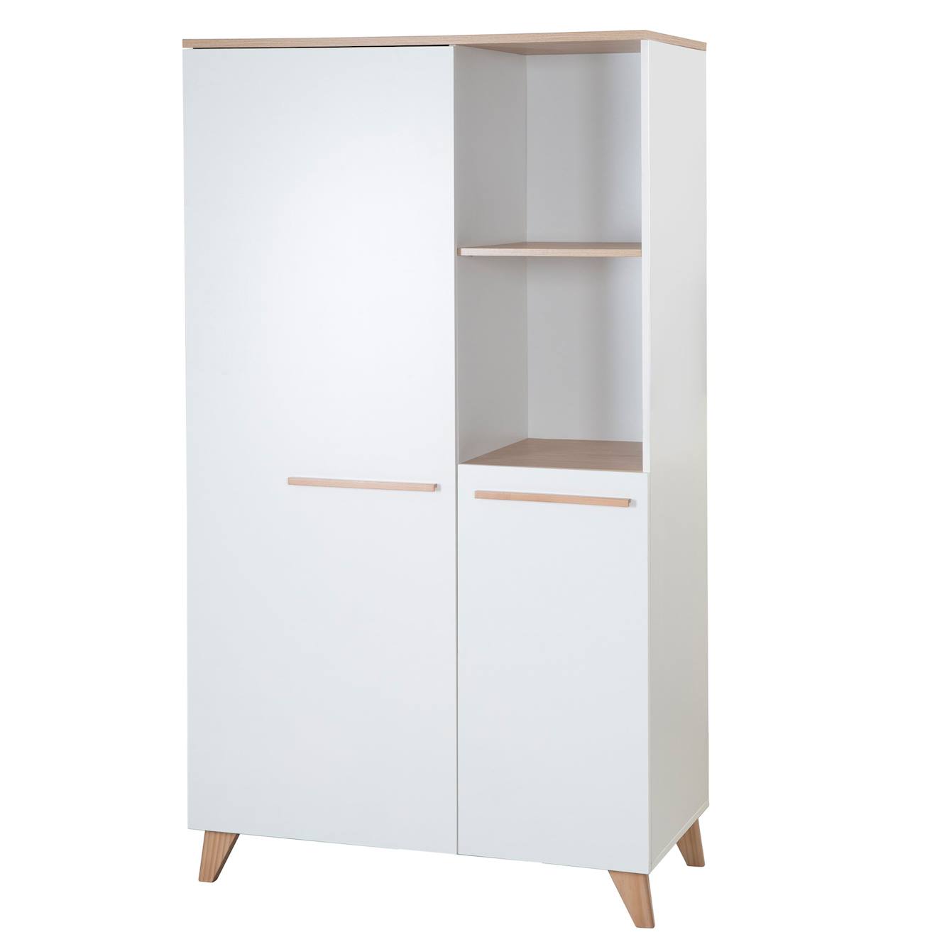 Armoire 2 Portes Battantes 2 Niches Leon Blanc - Chêne Othello