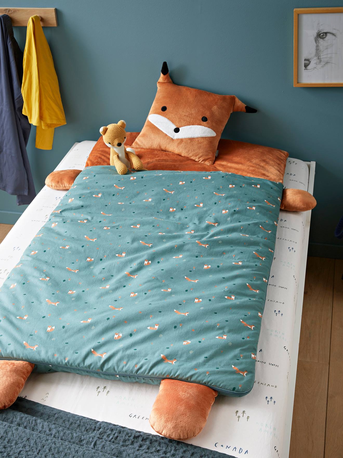 Sac de couchage Renard vert grisé imprimé