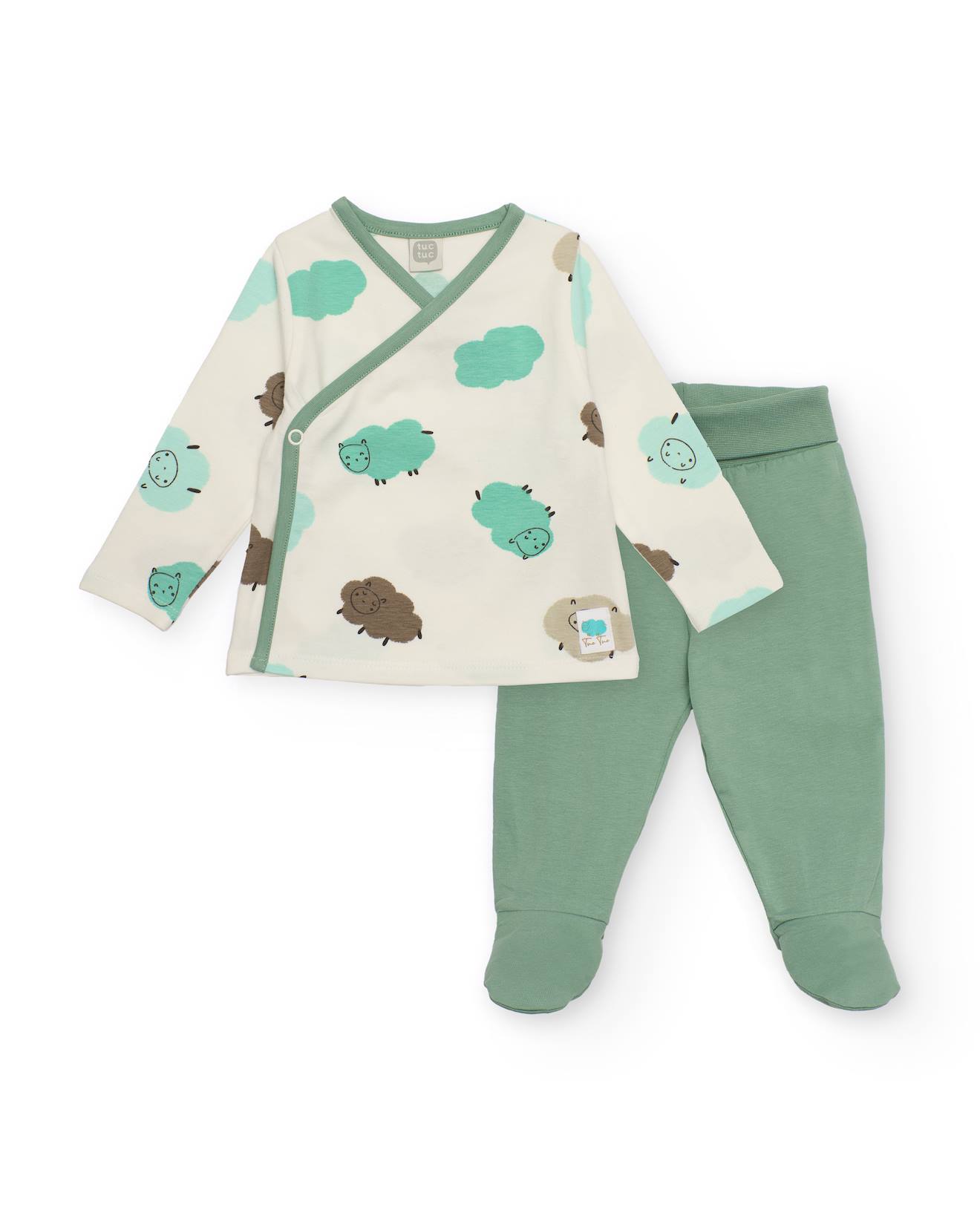 Ensemble Deux Pièces Bébé T-shirt Moutons Et Pantalon À Pieds Vert