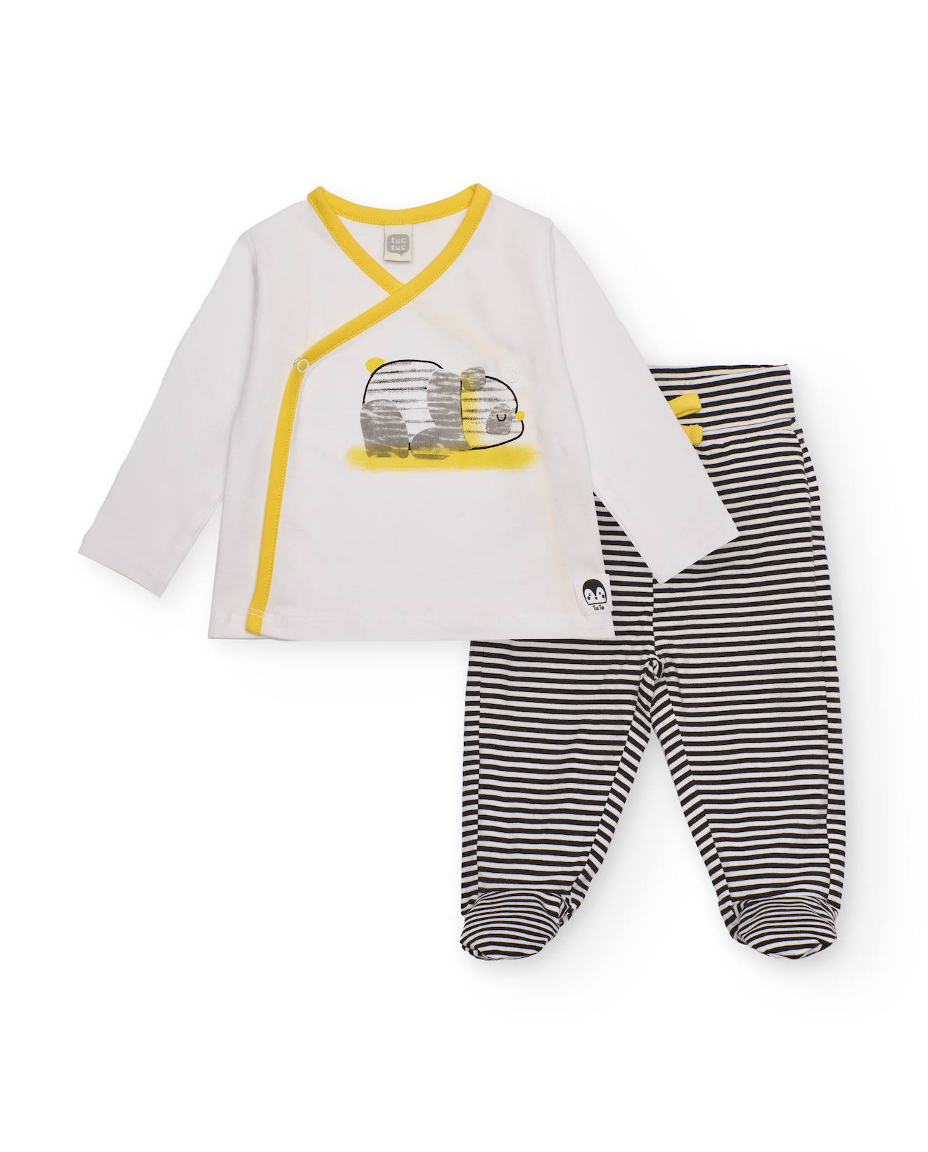 Ensemble Bébé T-shirt Panda Et Pantalon Rayé À Pieds Gris