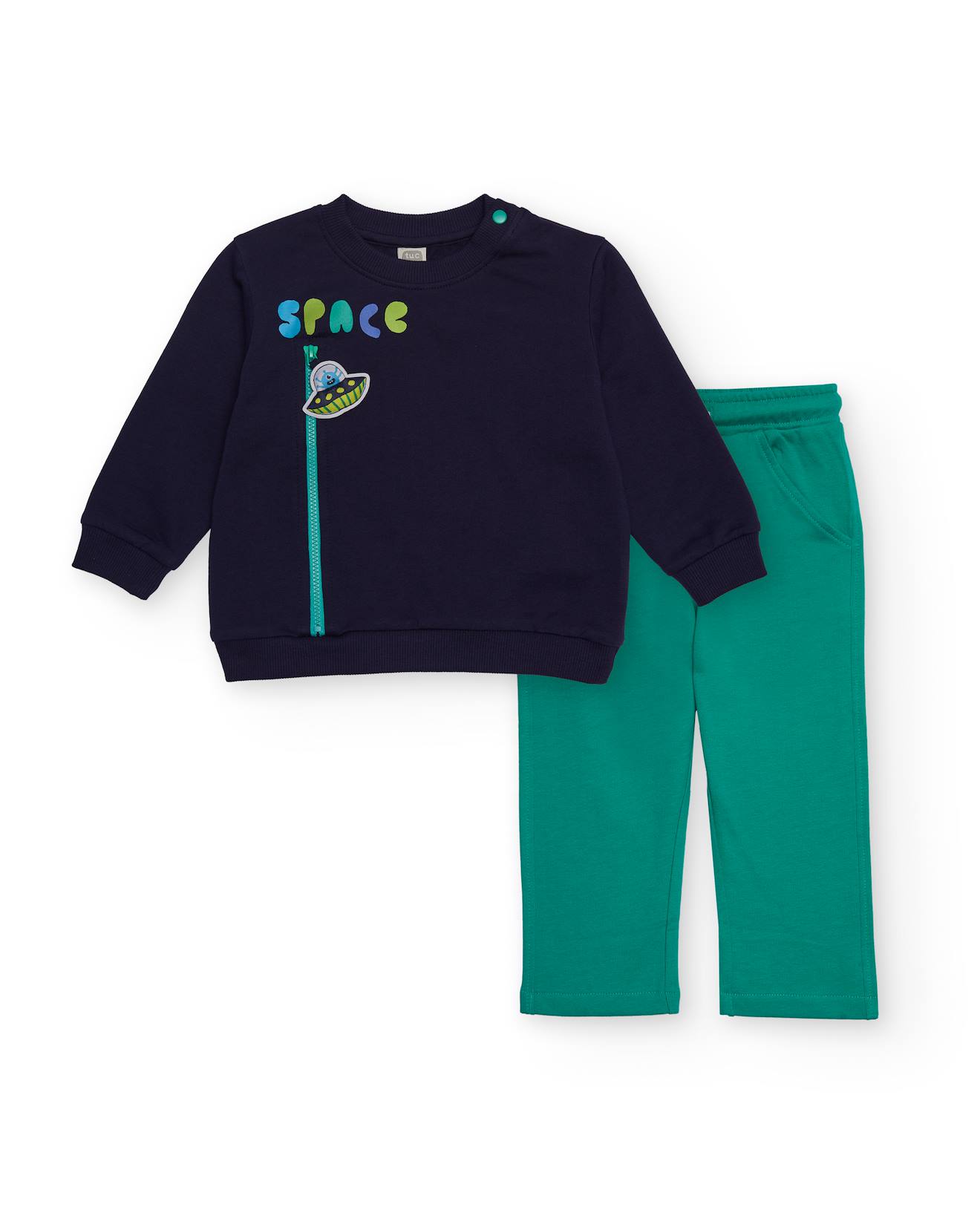 Ensemble Garçon Sweat Vaisseau Spatial Et Pantalon Confortable Bleu Marine