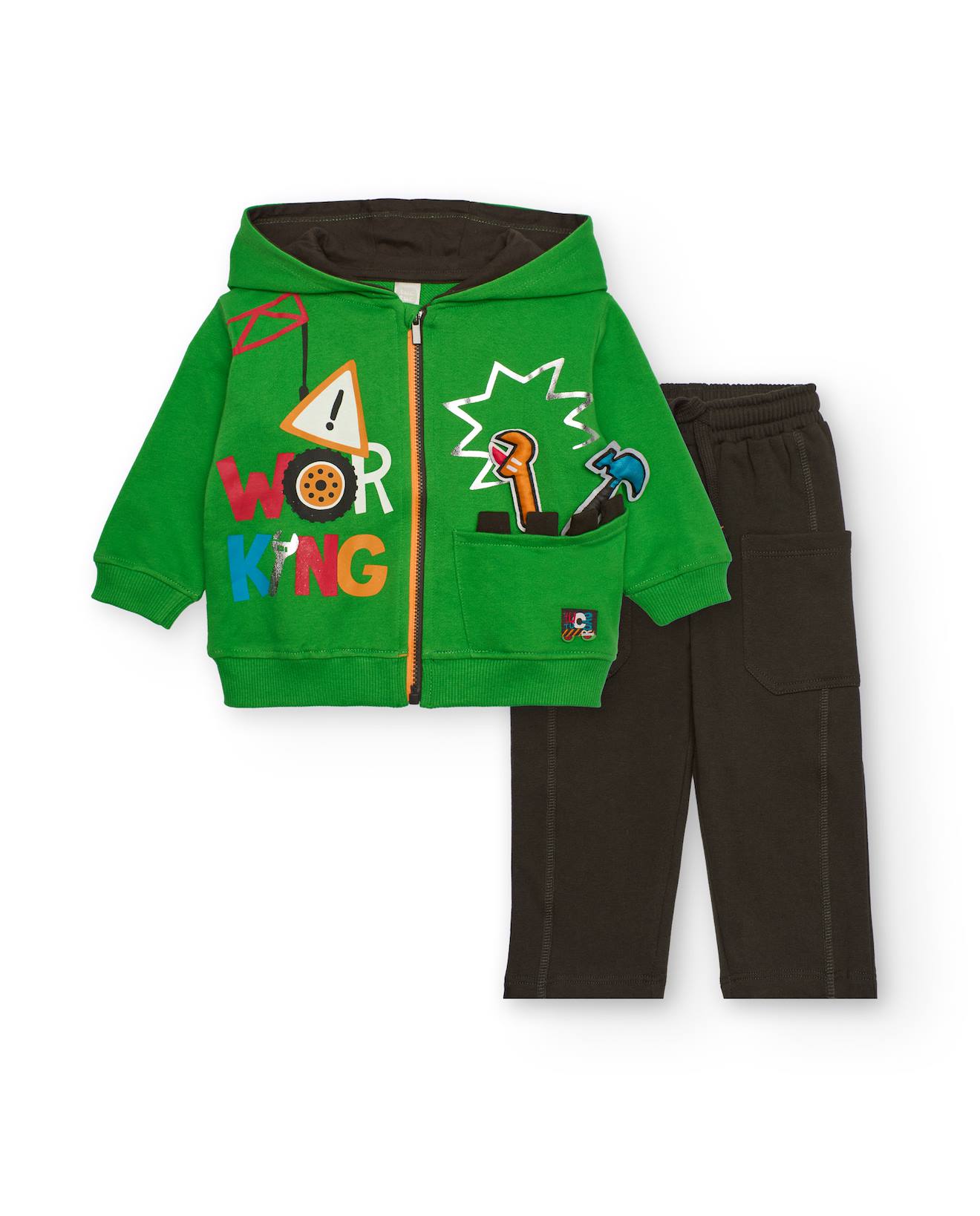 Ensemble garçon sweat capuche outils et pantalon cargo vert