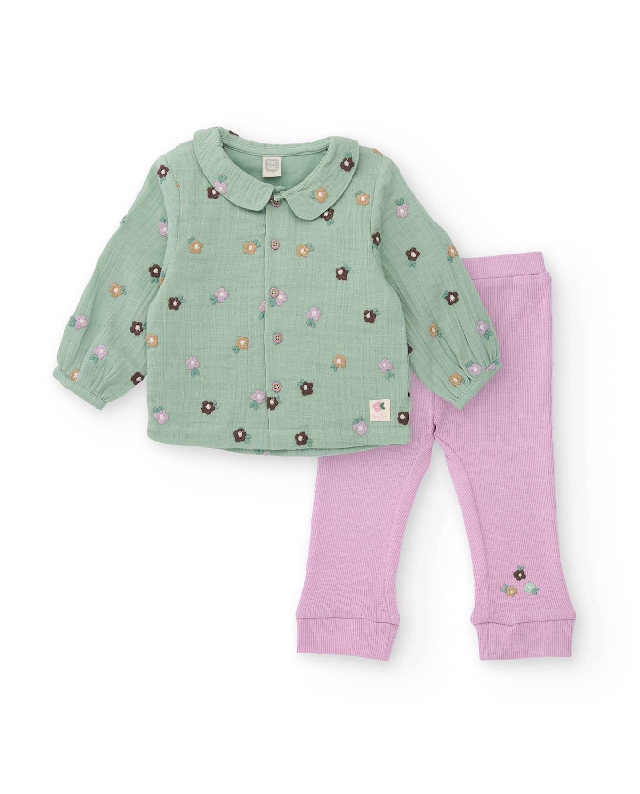 Ensemble Pour Bébé Fille Avec Chemisier Vert Et Pantalon À Motif Floral Vert
