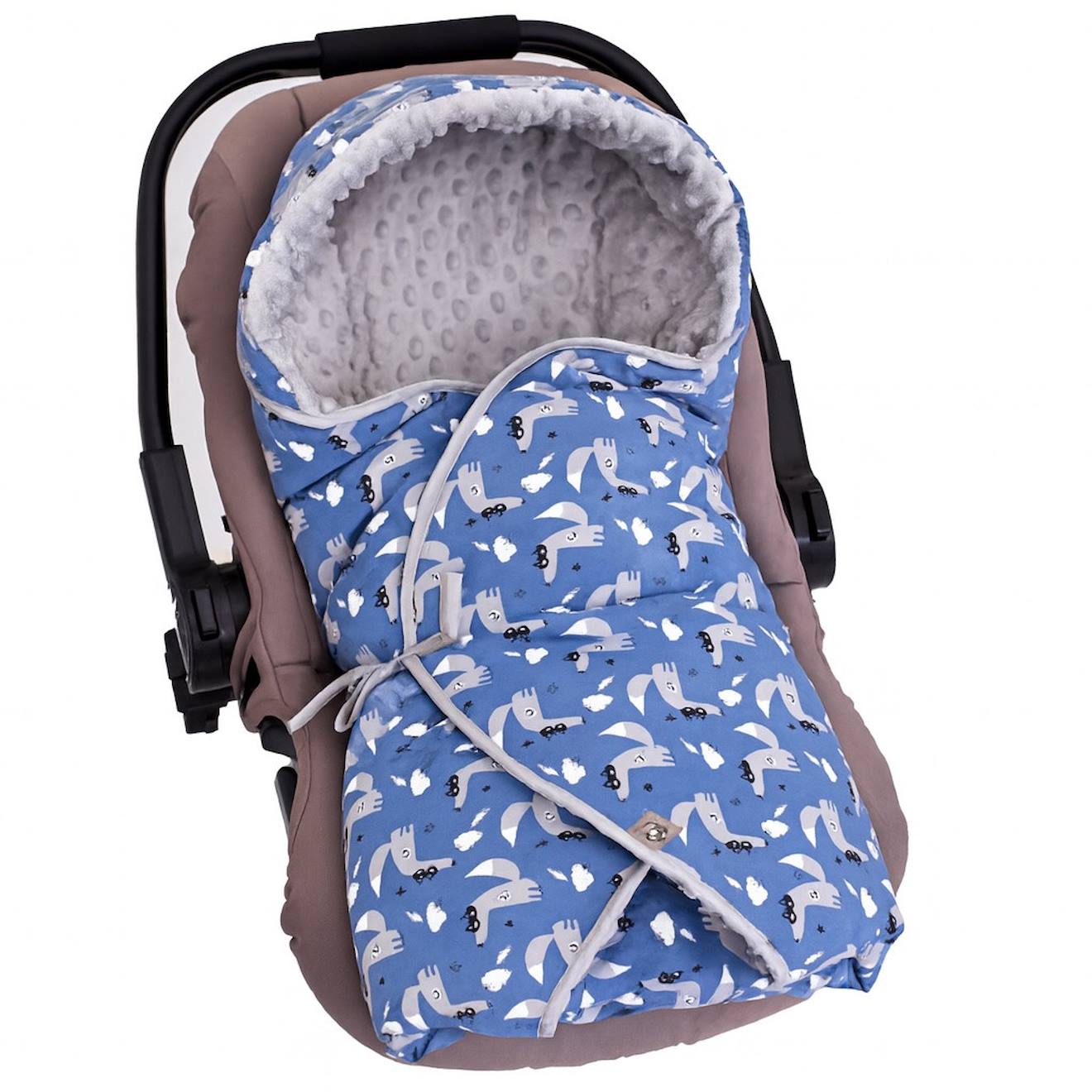 Chancelière Couverture Enveloppante Nid D'ange Bébé Réversible En Coton Minky Bleu, Loup