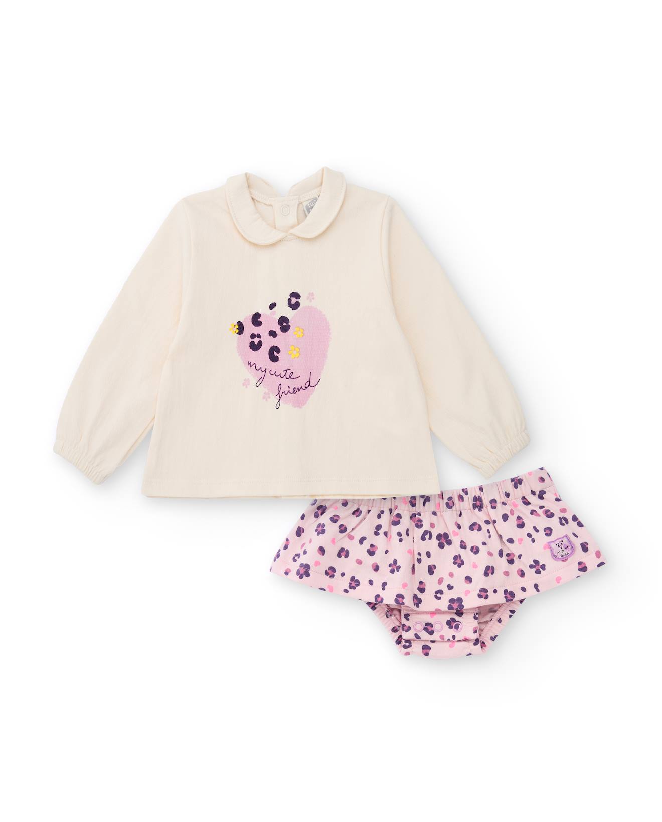 Ensemble Fille Blouse Imprimée Cœur Et Bloomer Fleuri Rose