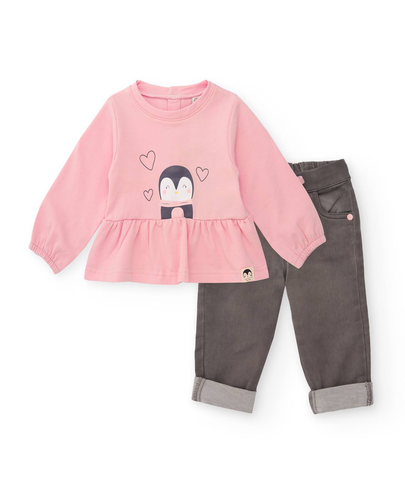Ensemble bébé blouse pingouin et pantalon confortable rose