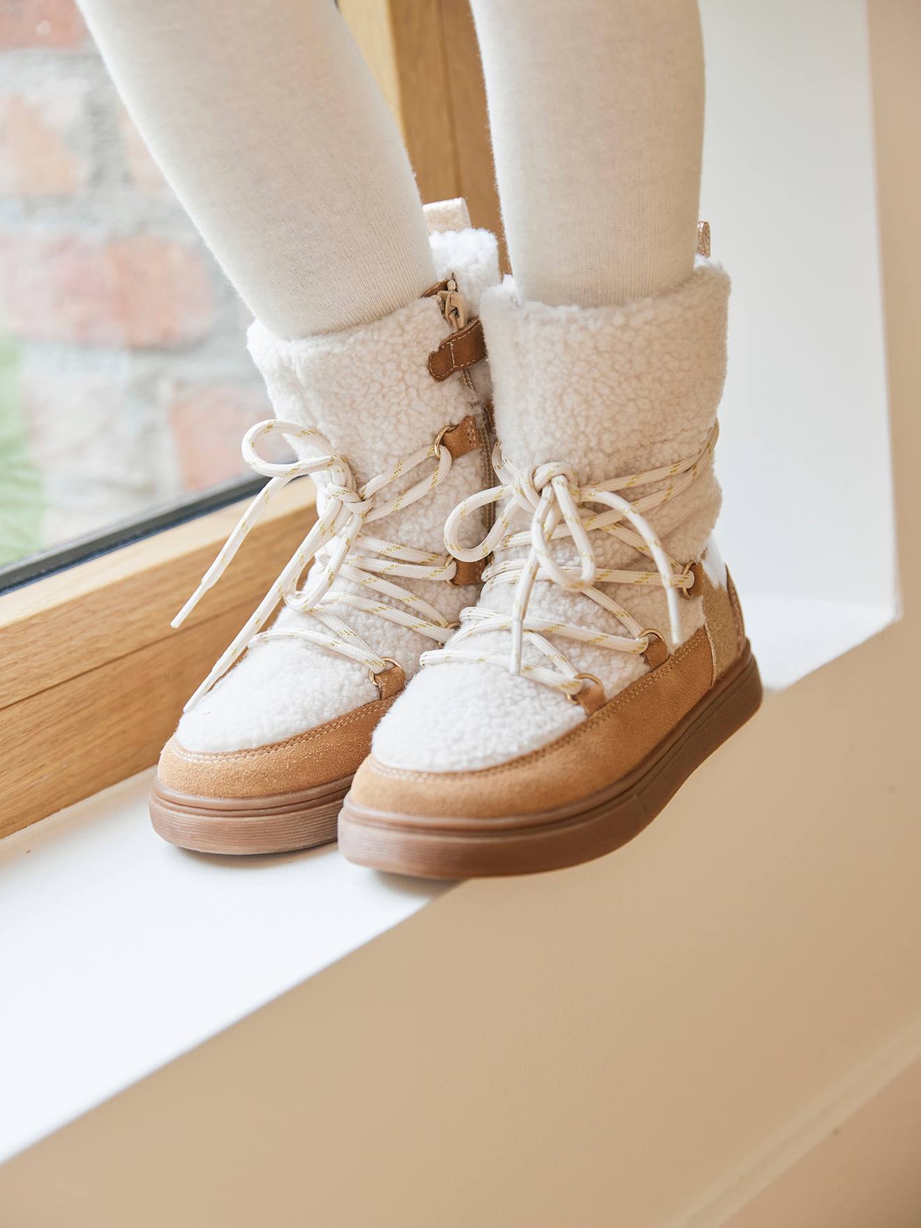 Baskets enfant fille synthétique fourrées camel