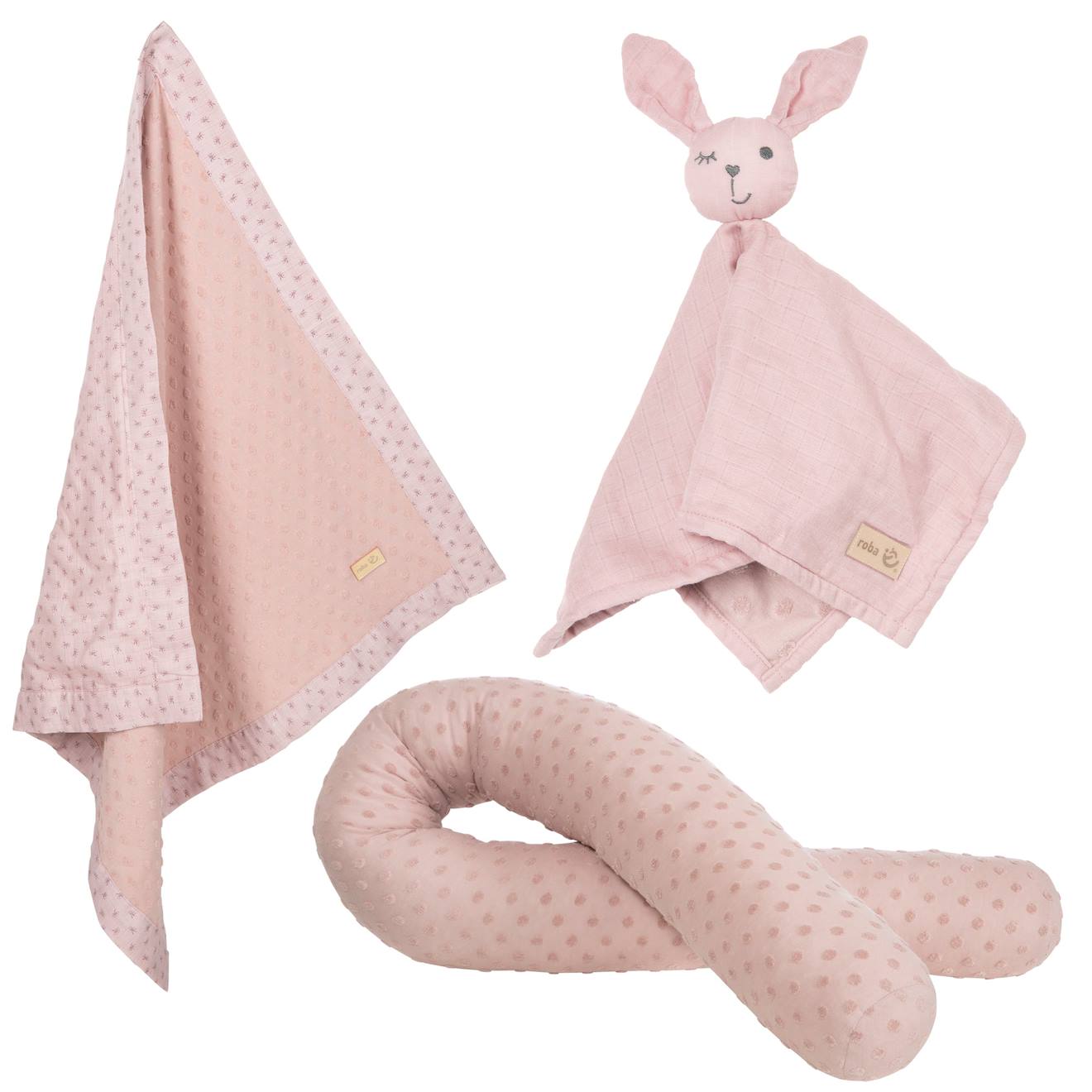 Tour De Lit Traversin + Couverture Et Doudou En Coton Bio Lil Planet Rose Pastel / Lapin