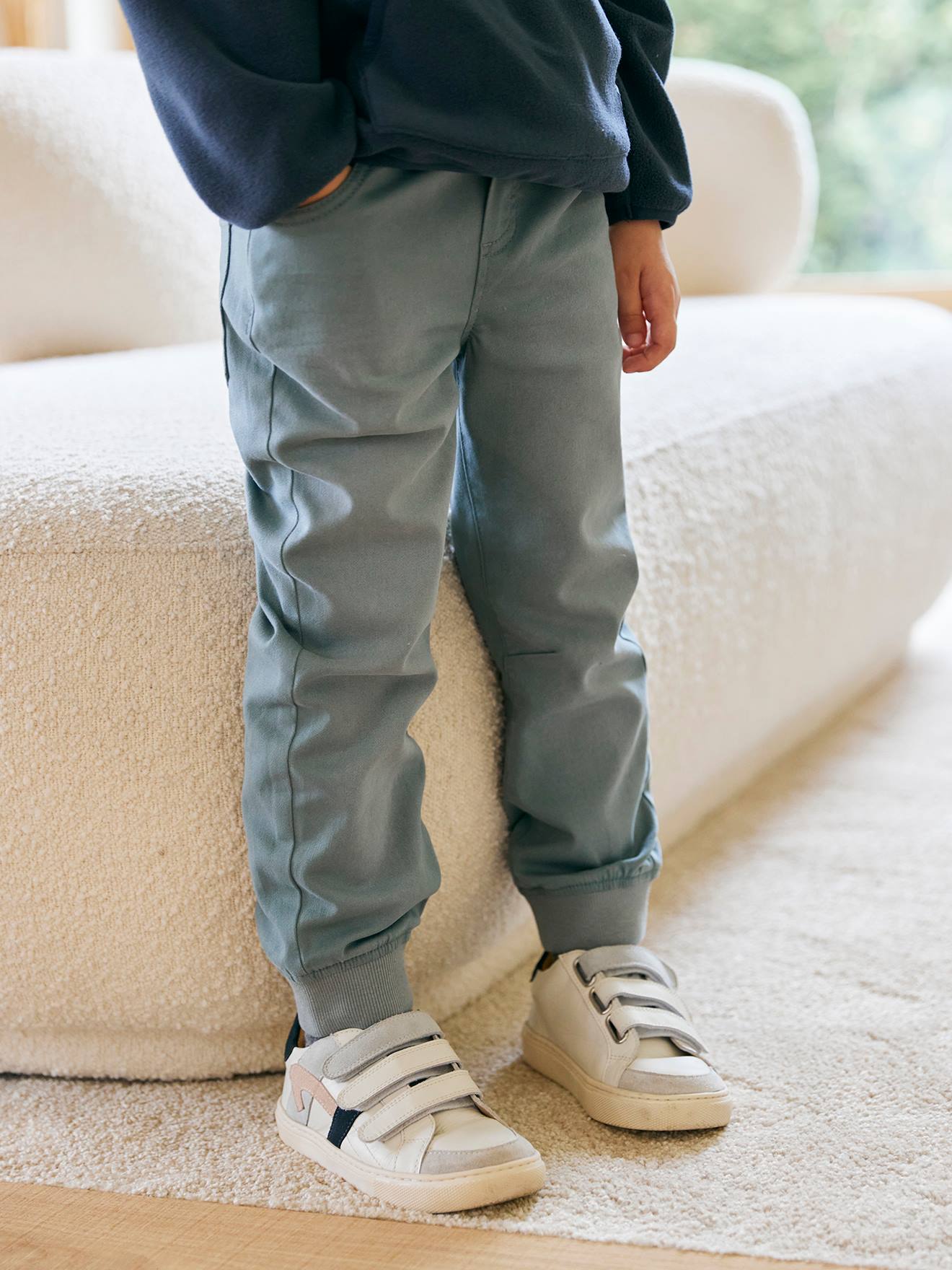 Pantalon garçon jogger facile à enfiler bleu grisé