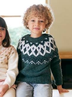 Pull jacquard garçon col rond   - vertbaudet enfant