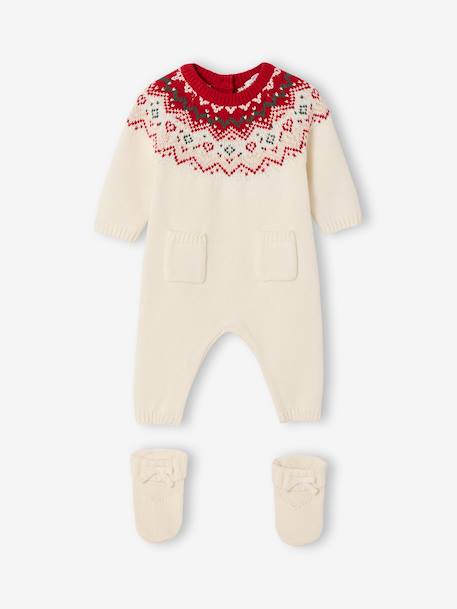 Bébé-Ensemble naissance 2 pièces Noël combinaison chaussons en tricot