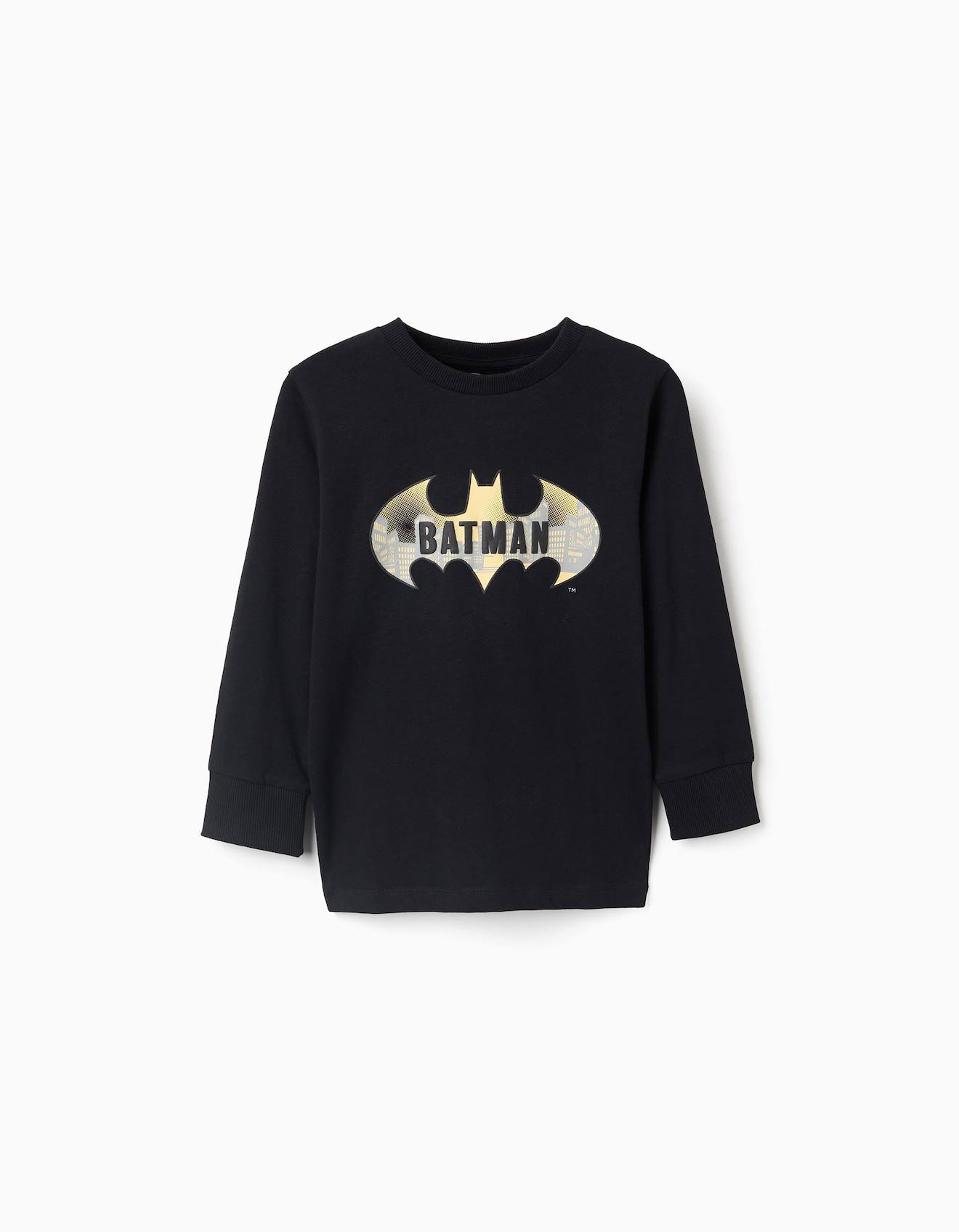 T-shirt En Coton À Manches Longues Batman Noir