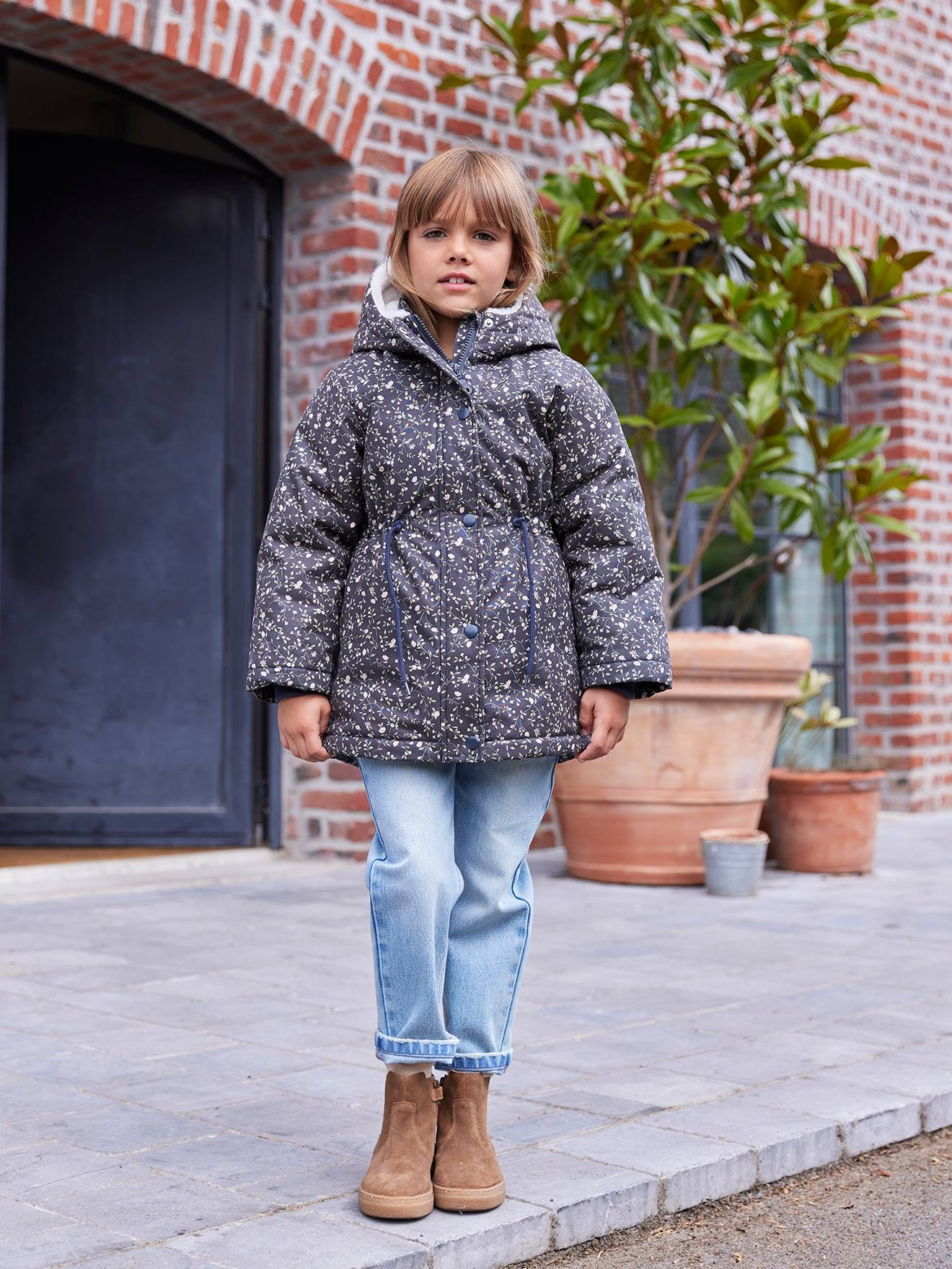 Parka fille à capuche romantique marine