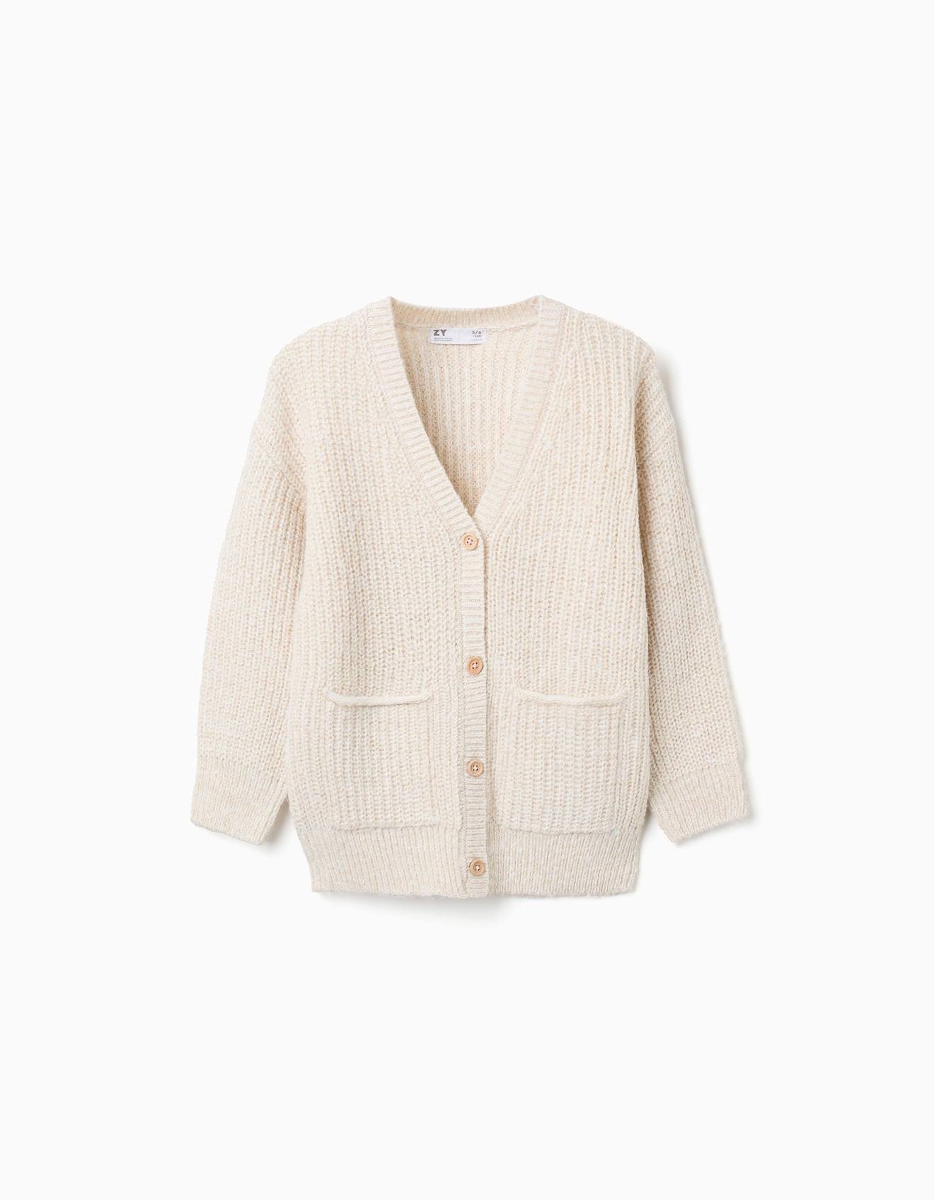 Gilet En Maille Épaisse Avec Poches Beige Clair