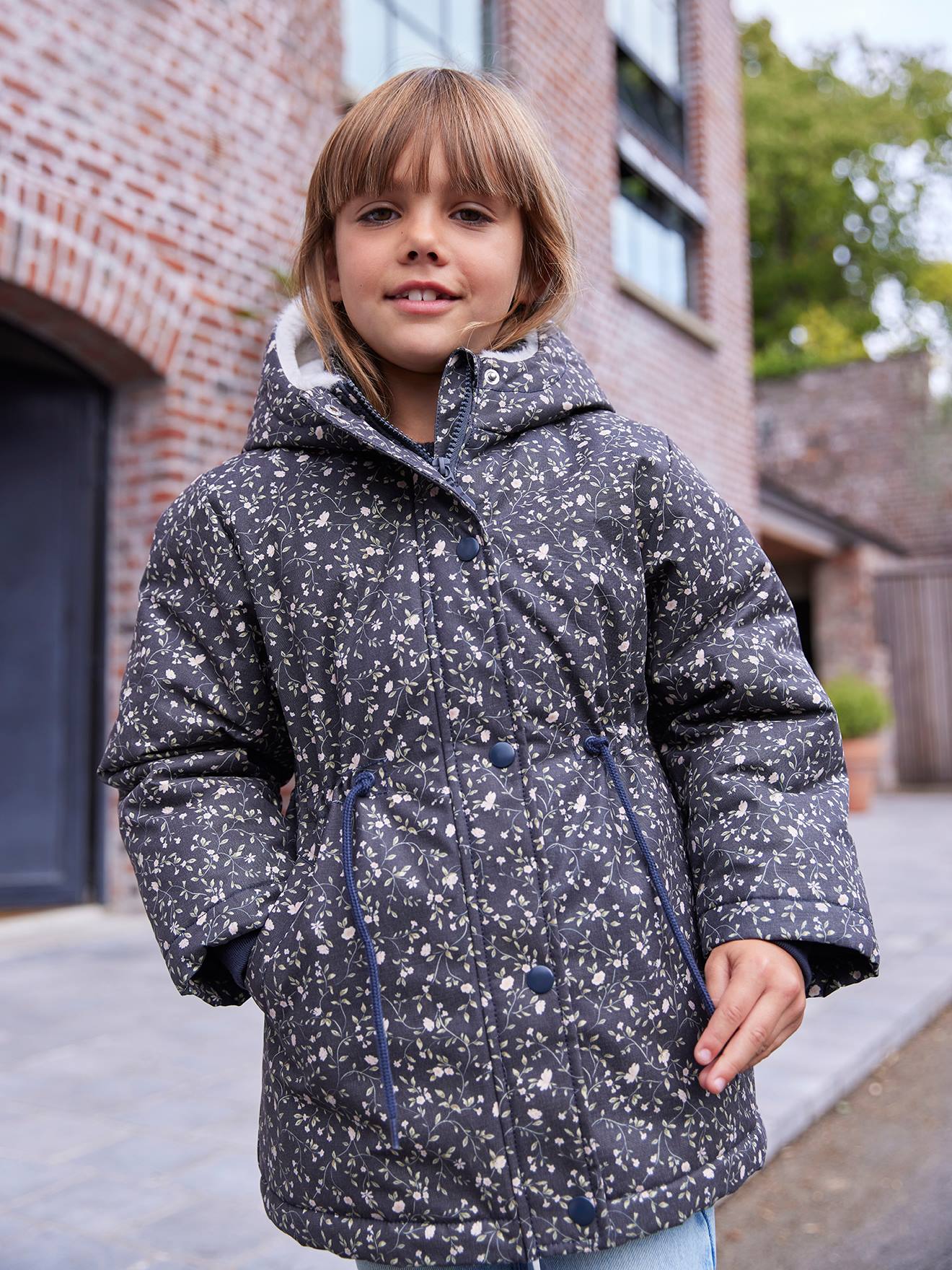 Parka fille à capuche romantique marine