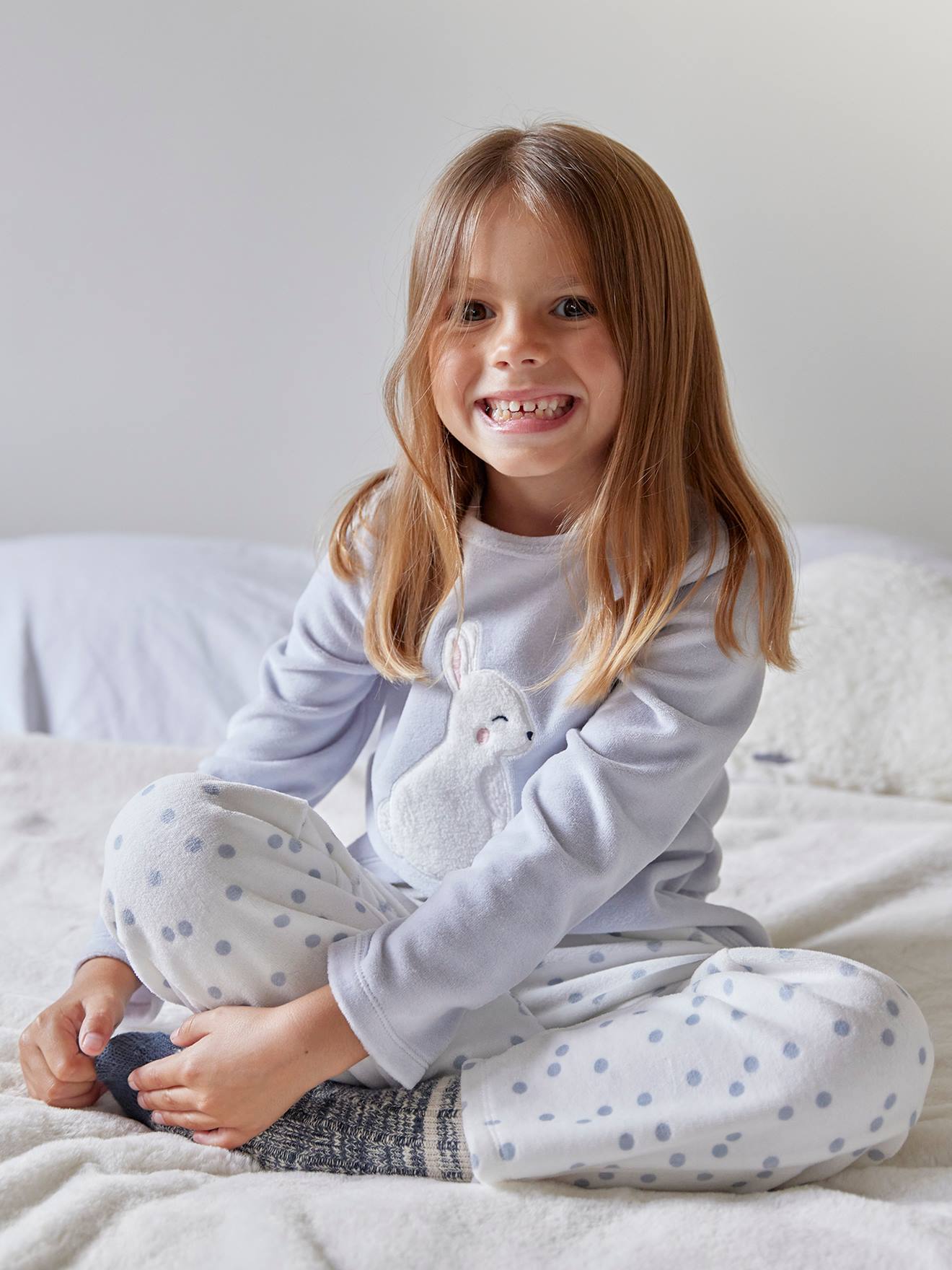 Pyjama fille velours lapin bleu ciel 22$