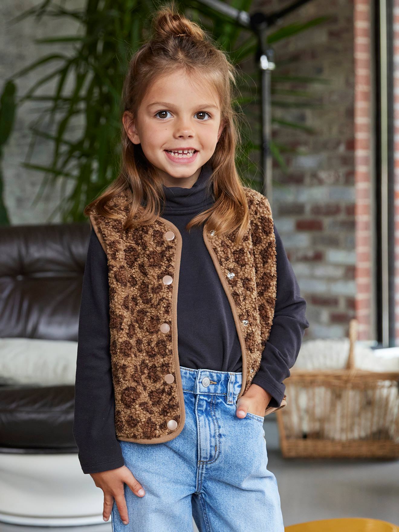 Gilet sans manches fille en sherpa marron