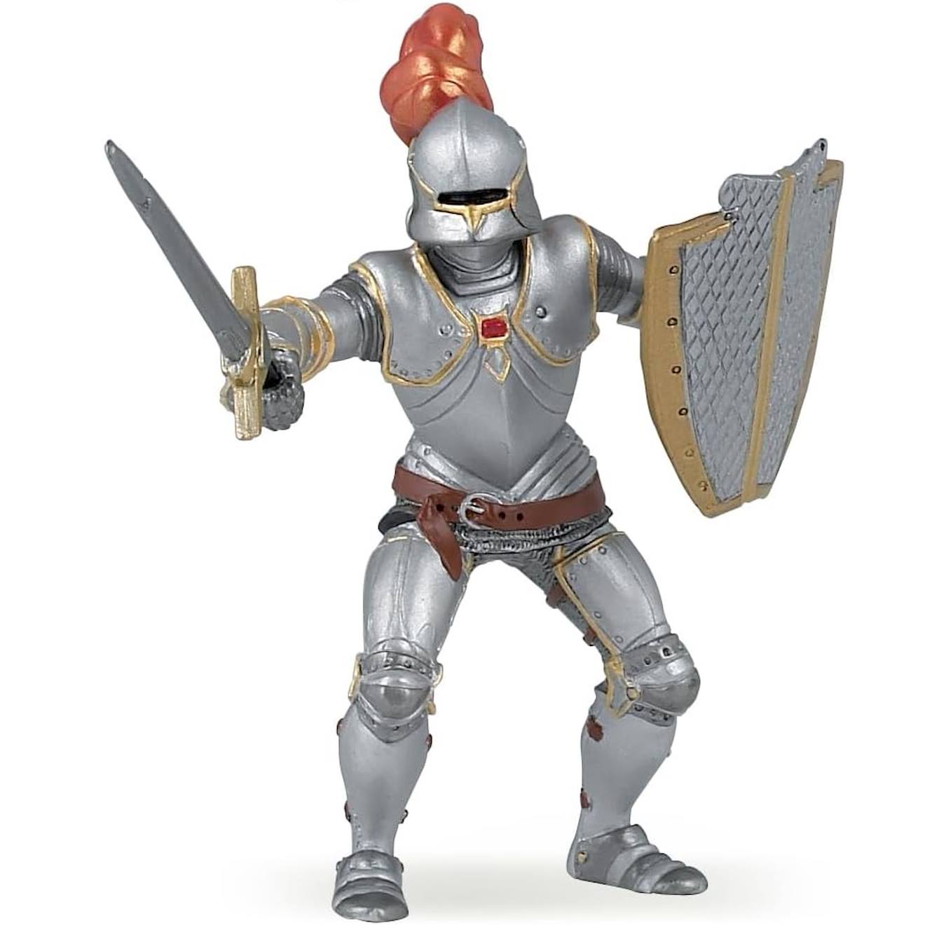 Figurine Chevalier En Armure Au Plumet Rouge Gris
