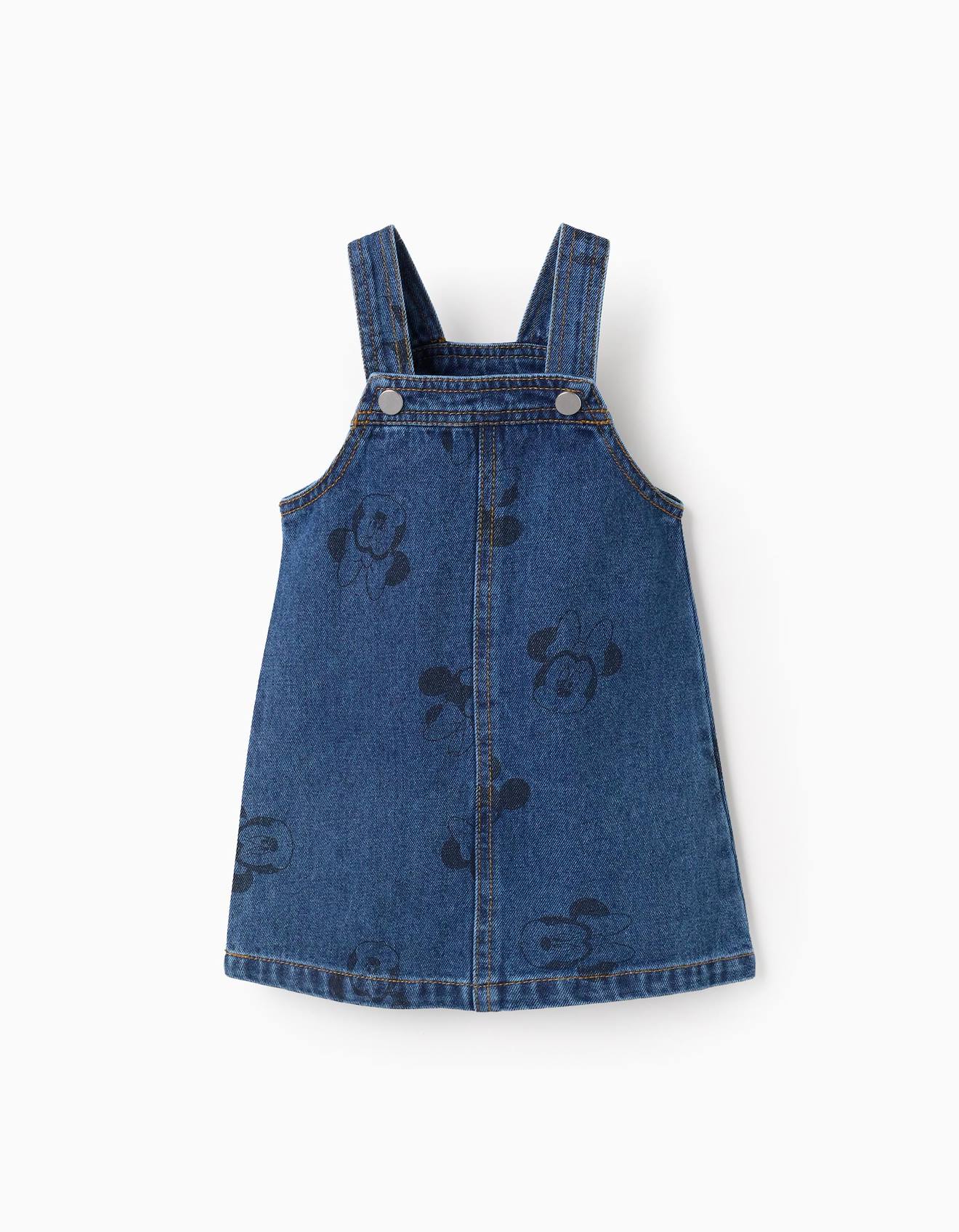 Robe Salopette En Denim À Motif Minnie Bleu