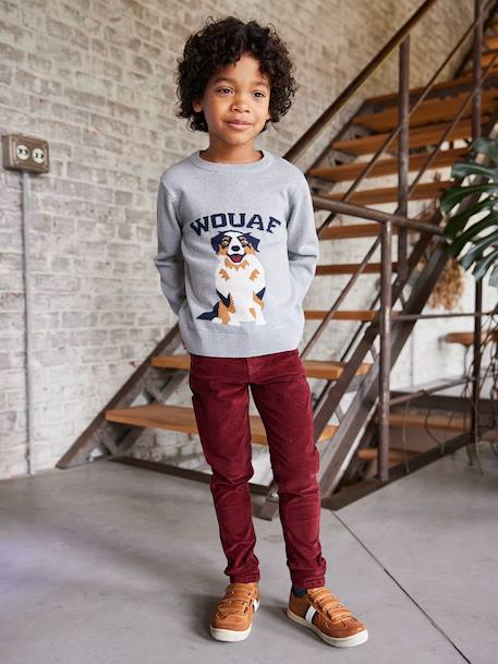 Pantalon slim velours garçon bordeaux+CAMEL 2 - vertbaudet enfant 