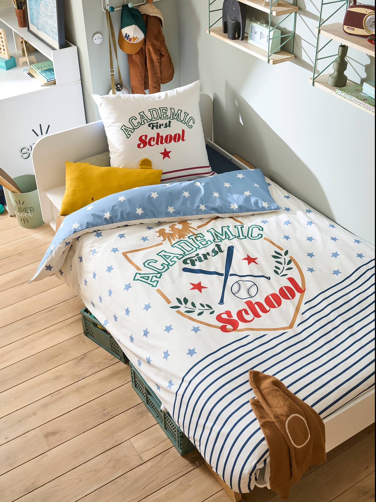 Parure housse de couette + taie d'oreiller enfant Academic écru