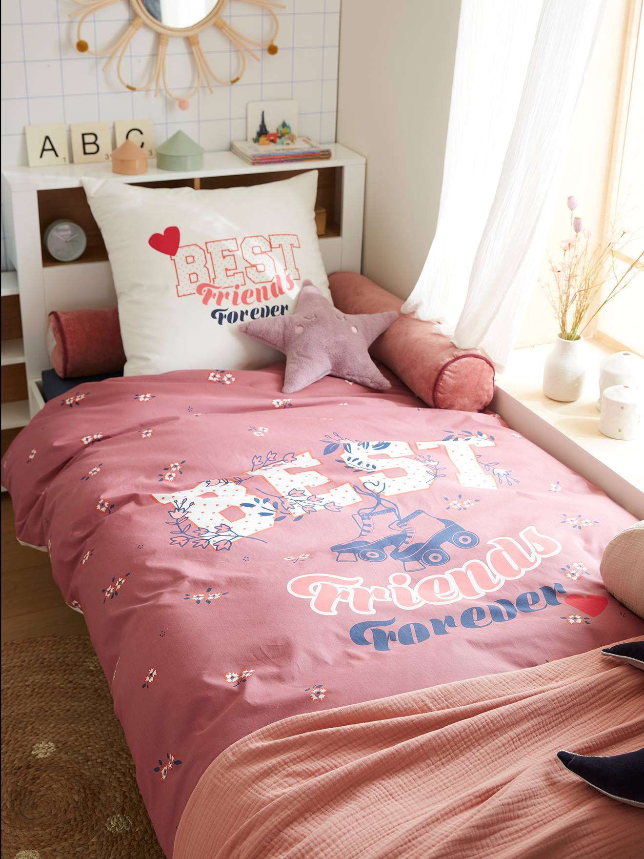Parure housse de couette + taie d'oreiller enfant BFF écru
