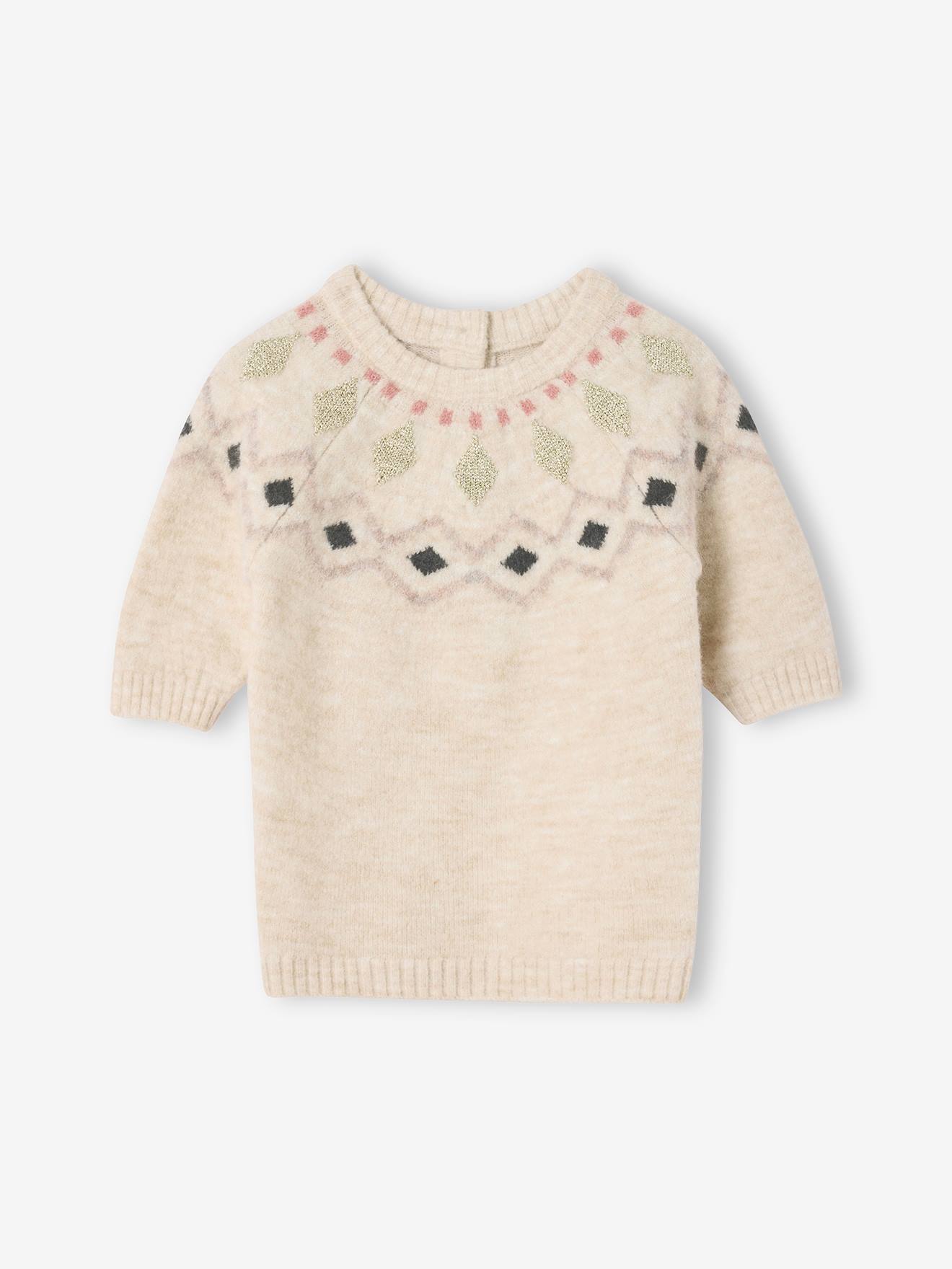 Robe bébé en tricot jacquard vanille