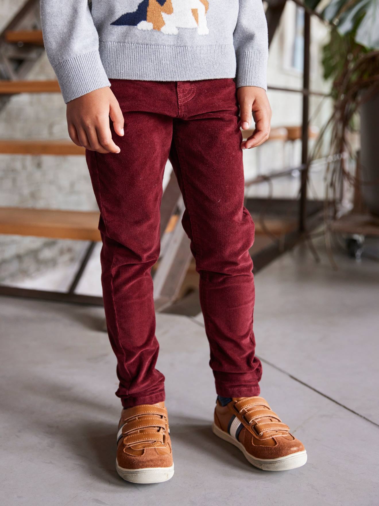 Pantalon slim velours garçon bordeaux