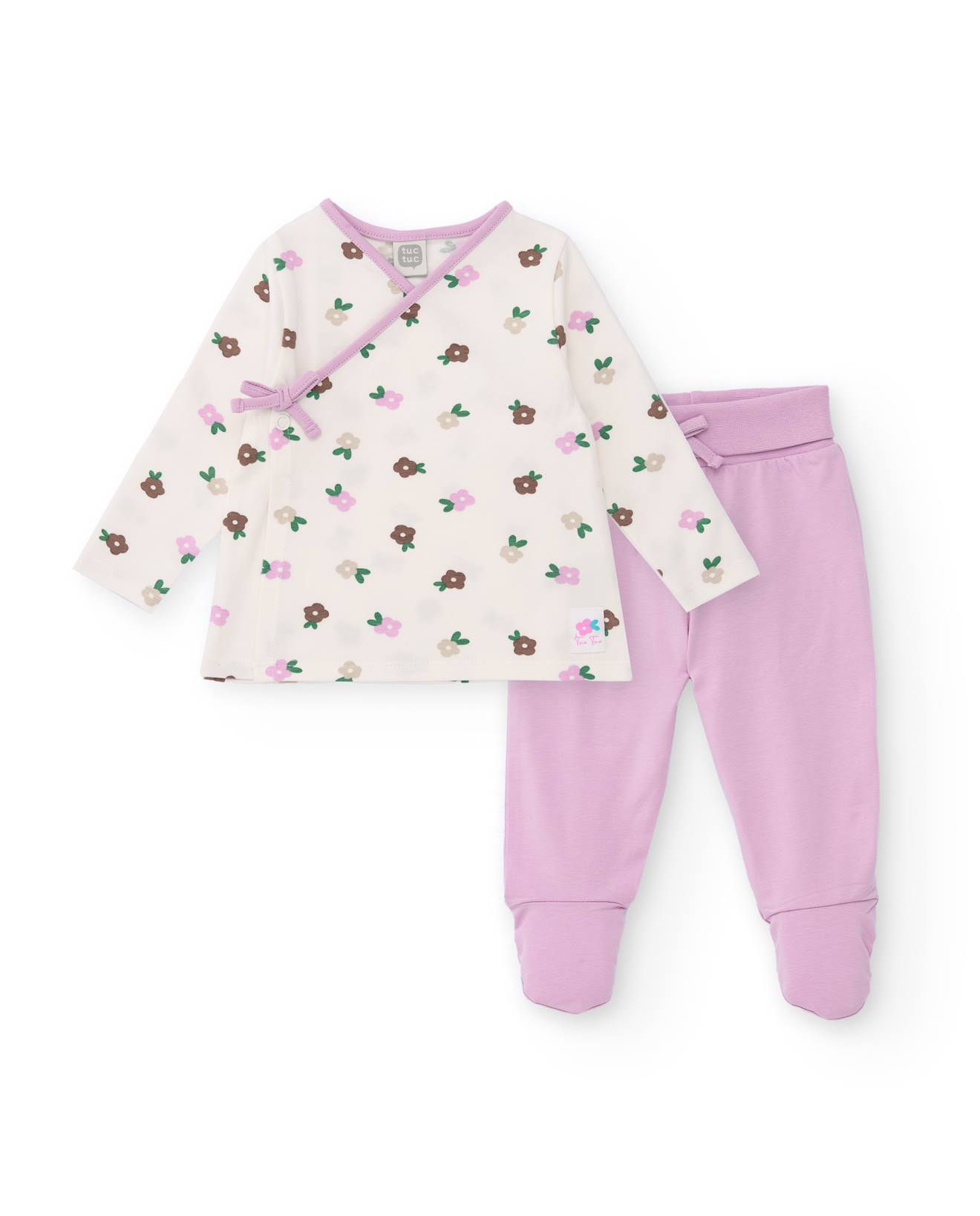 Ensemble Bébé 2 Pièces T-shirt Fleuri Et Pantalon À Pieds Blanc