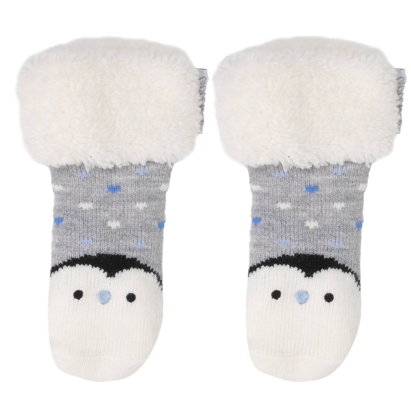 Chaussettes Fourrées Enfant Pingouin Gris Chiné Gris Chiné