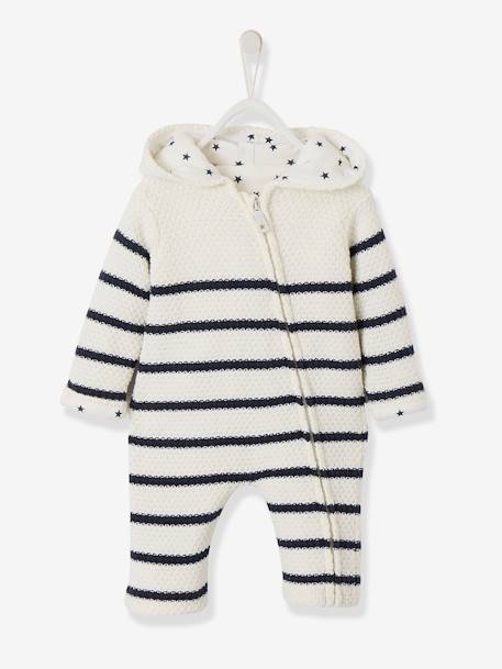 Combinaison en tricot bébé naissance doublée beige+Ivoire rayé 9 - vertbaudet enfant 