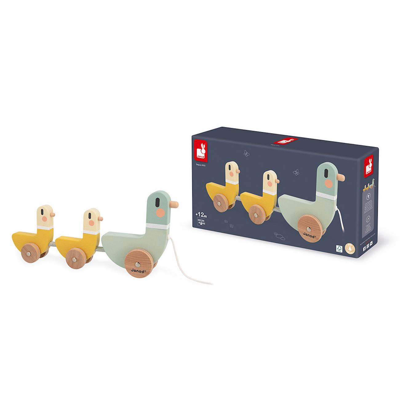Jeu À Tirer En Bois Fsc, 3 Canards Vert/jaune (Janod) - Image 3