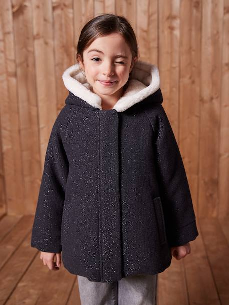 Fille-Manteau-Parka, blouson-Manteau fille à capuche drap de laine