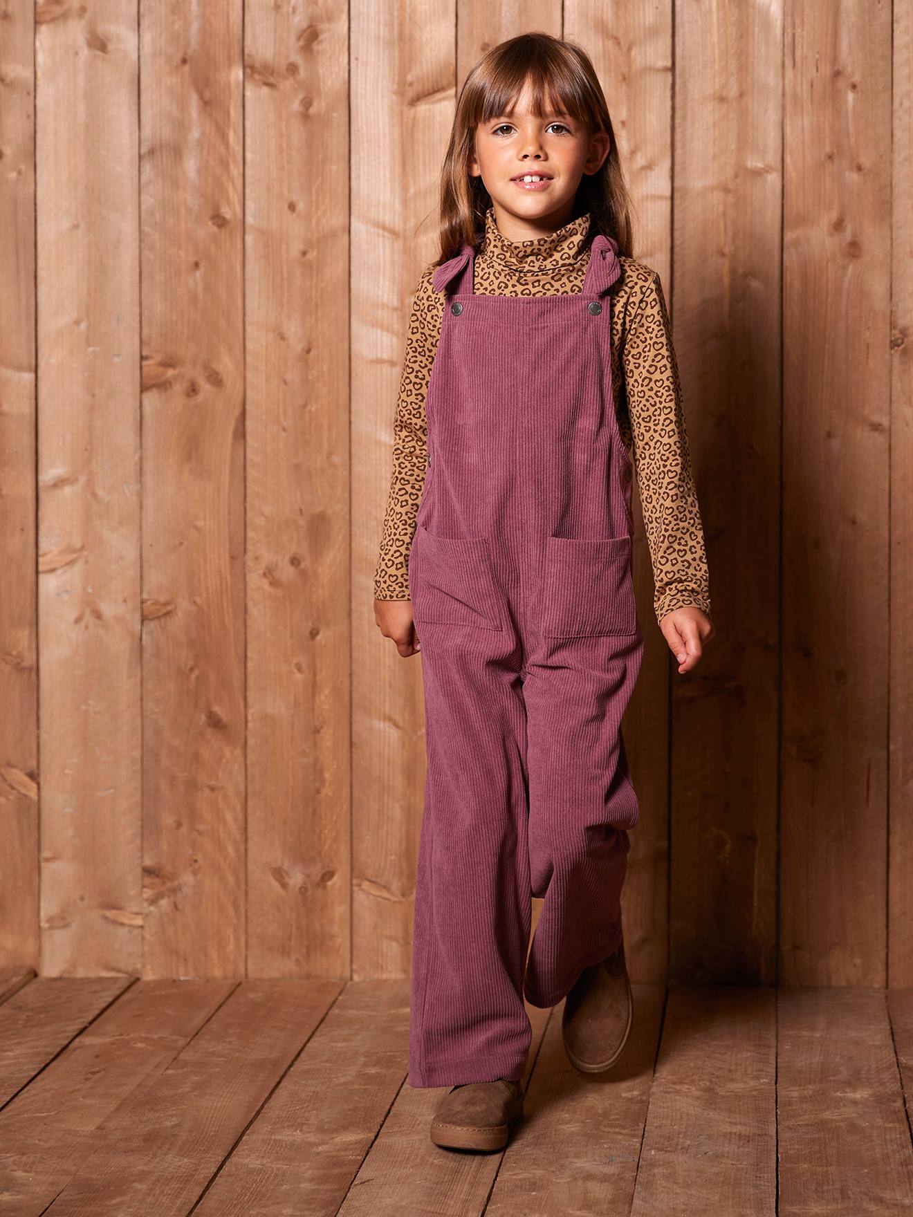 Salopette fille large velours effet molleton mauve
