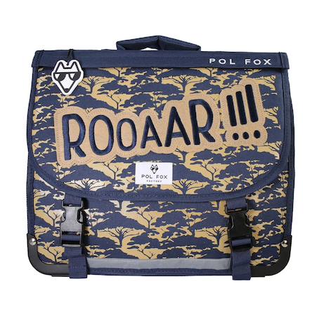 Cartable 38 cm POL FOX Lion Réversible avec 2 compartiments – CP/CE1/CE2 – Bleu marine et beige  - vertbaudet enfant