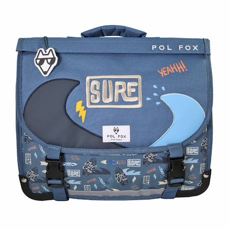 Cartable 41 cm garçon POL FOX Surf Réversible avec 2 compartiments – CP/CE1/CE2 – Bleu océan et beige sable  - vertbaudet enfant