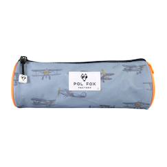 Jouet-Matériel scolaire-Trousse ronde garçon POL FOX Airplane – CP/CE1/CE2 – Bleu clair à motifs avions vintage