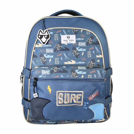 Sac à dos 2 compartiments POL FOX Surf – CE2/CM1/CM2/Collège – Bleu océan à motifs planches et vagues  - vertbaudet enfant