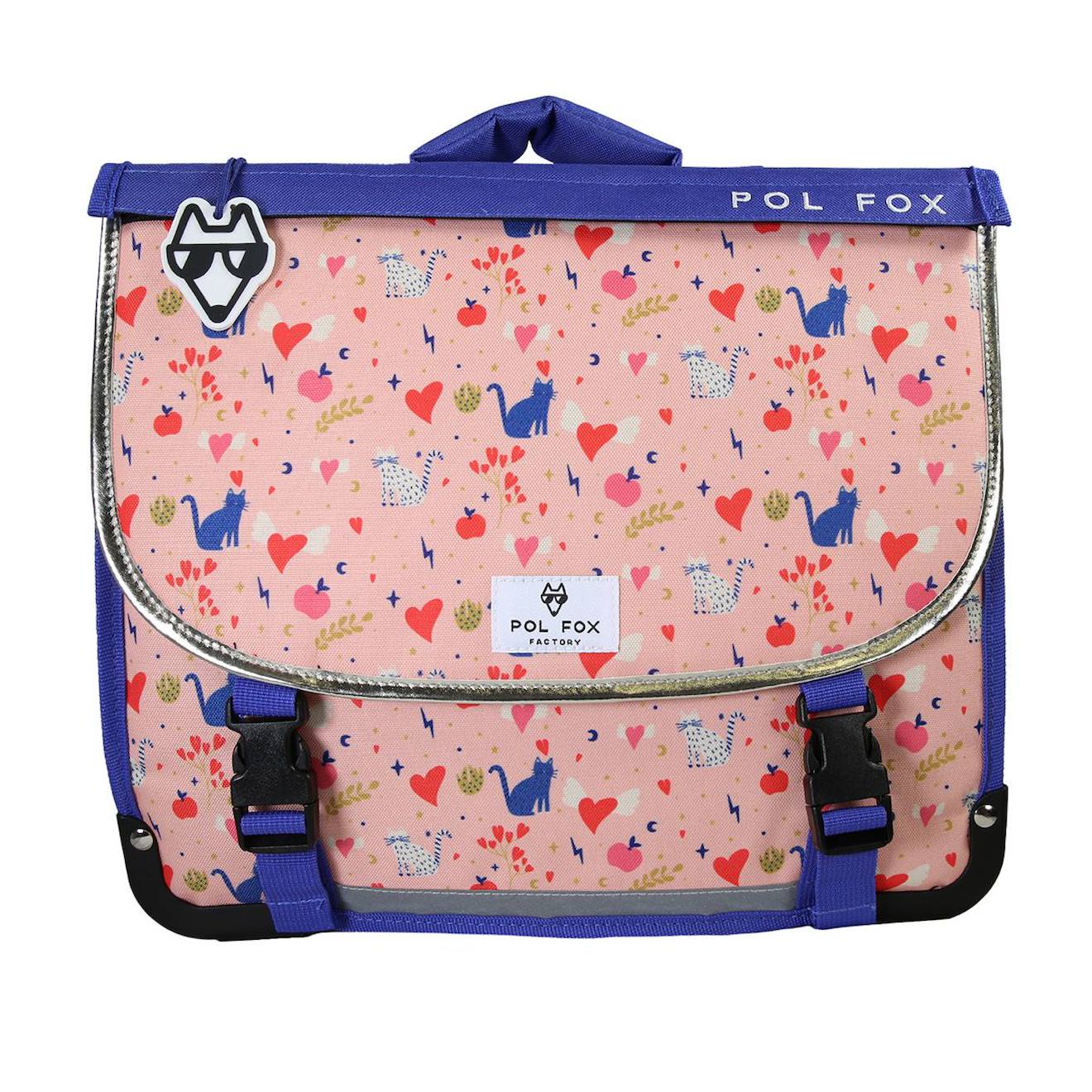 Cartable 38 Cm Fille Pol Fox Dream Réversible Avec 2 Compartiments – Cp/ce1/ce2 – Rose Parme À Imprimés Chats Et Cœurs Multicolore