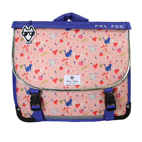 Fille-Accessoires-Cartable 38 cm fille POL FOX Dream Réversible avec 2 compartiments – CP/CE1/CE2 – Rose parme à imprimés chats et cœurs