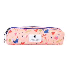Jouet-Matériel scolaire-Trousse double fille POL FOX Dream – CP/CE1/CE2 – Rose à motifs chats et cœurs