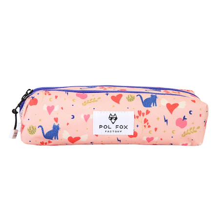 Garçon-Accessoires-Cartable, trousse-Trousse double fille POL FOX Dream – CP/CE1/CE2 – Rose à motifs chats et cœurs