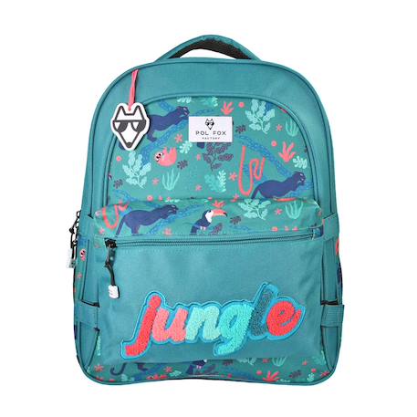 Sac à dos réversible 2 compartiments garçon POL FOX Jungle – CP/CE1/CE2– Vert forêt à motifs animaux  - vertbaudet enfant