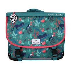 Cartable 38 cm POL FOX Jungle avec 2 compartiments – CM1/CM2/Collège – Vert tropical à motifs animaux de la jungle  - vertbaudet enfant