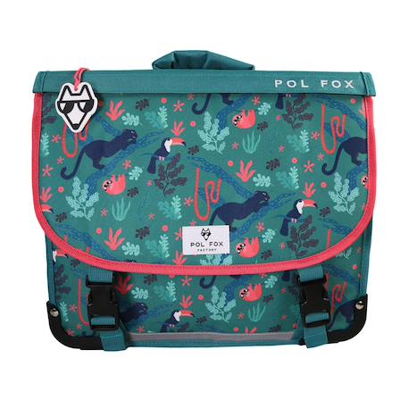 Cartable 38 cm POL FOX Jungle avec 2 compartiments – CM1/CM2/Collège – Vert tropical à motifs animaux de la jungle  - vertbaudet enfant