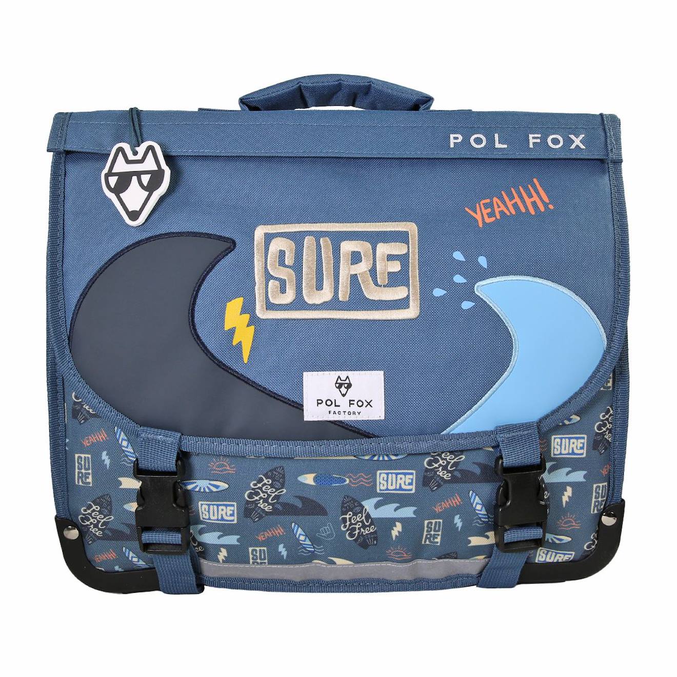Cartable À Roulettes 38 Cm Garçon Pol Fox Surf Réversible Avec 2 Compartiments – Cp/ce1/ce2 – Bleu Océan À Motifs Planche Et Vagues Multicolore